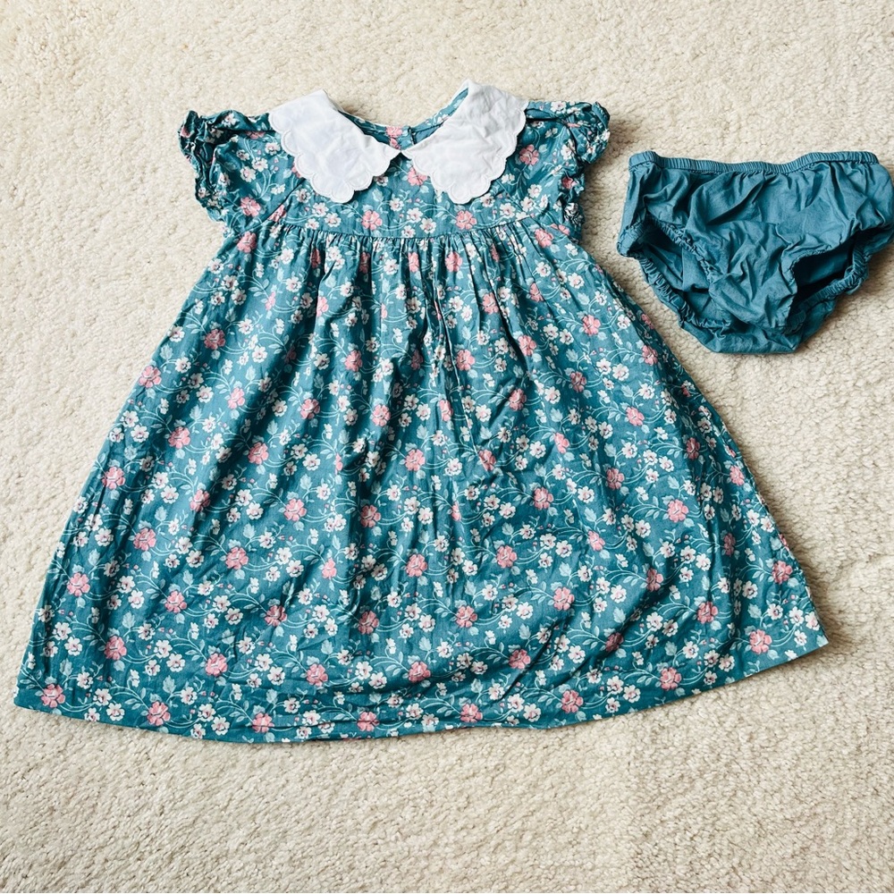 Janie and Jack Teal Floral Dress with White Collar